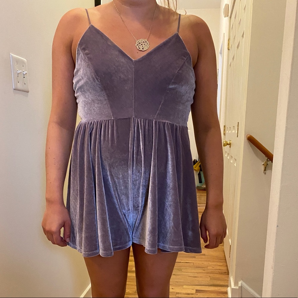 Light purple velvet romper from urban outfitters